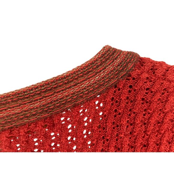 Kuna Alpaca Wool Textured Knit Sweater Brown Trim V-Neck Long Sleeve Y2K - Picture 8 of 10